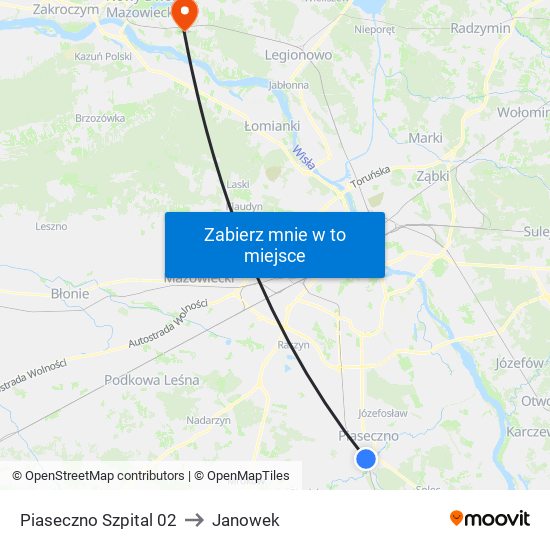 Piaseczno Szpital 02 to Janowek map