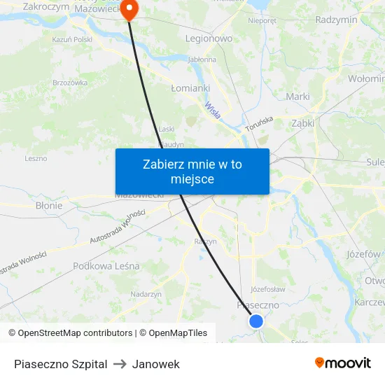 Piaseczno Szpital to Janowek map