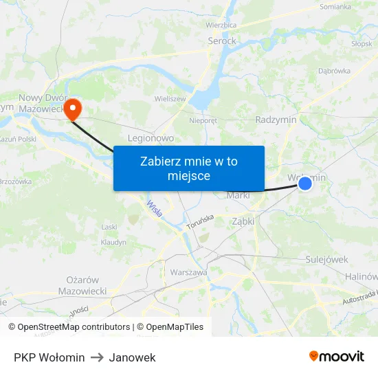 PKP Wołomin to Janowek map