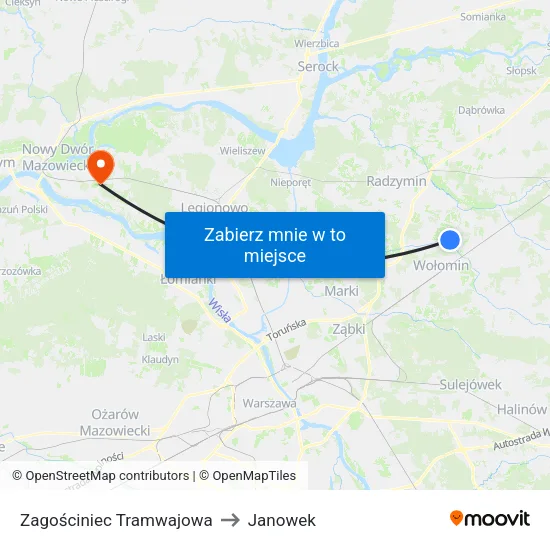 Zagościniec Tramwajowa to Janowek map