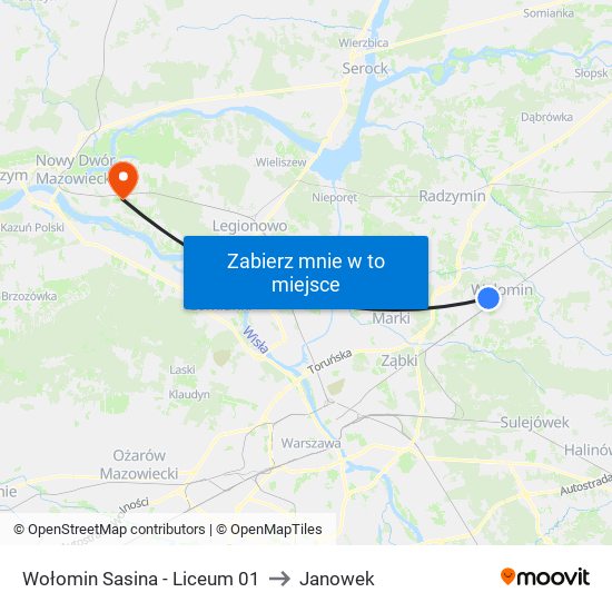 Wołomin Sasina-Liceum to Janowek map