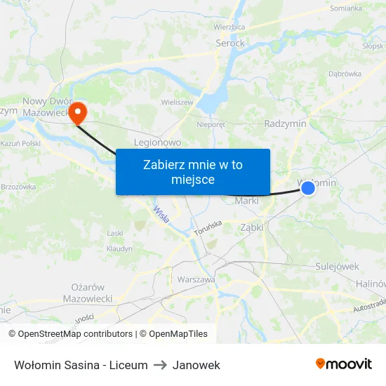 Wołomin Sasina - Liceum to Janowek map