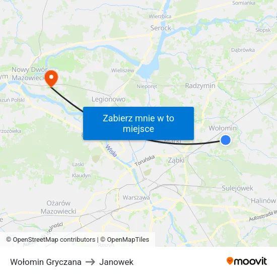 Wołomin Gryczana to Janowek map