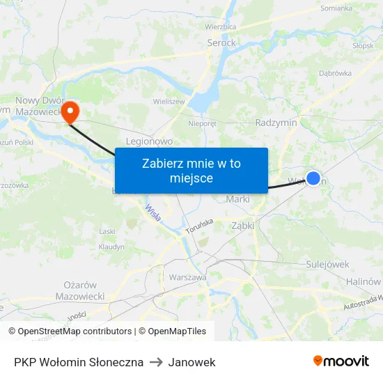 PKP Wołomin Słoneczna to Janowek map