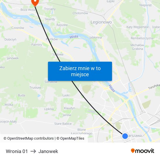 Wronia to Janowek map