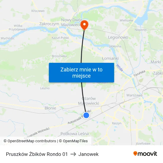 Pruszków Żbików Rondo 01 to Janowek map