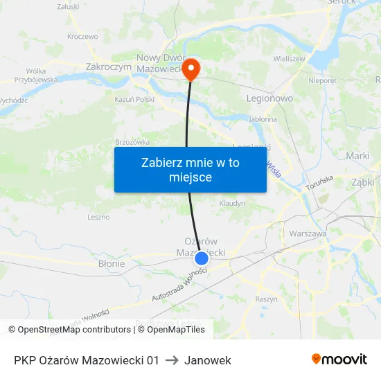 PKP Ożarów Mazowiecki 01 to Janowek map