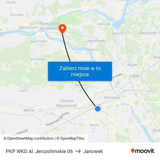 PKP WKD Al. Jerozolimskie to Janowek map