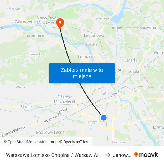 Warszawa Lotnisko Chopina / Warsaw Airport to Janowek map