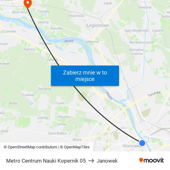 Metro Centrum Nauki Kopernik 05 to Janowek map