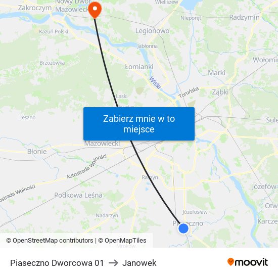 Piaseczno Dworcowa 01 to Janowek map