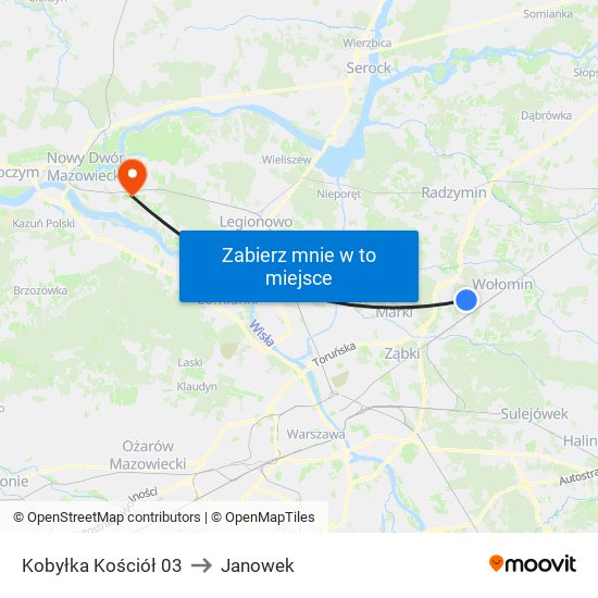 Kobyłka Kościół to Janowek map