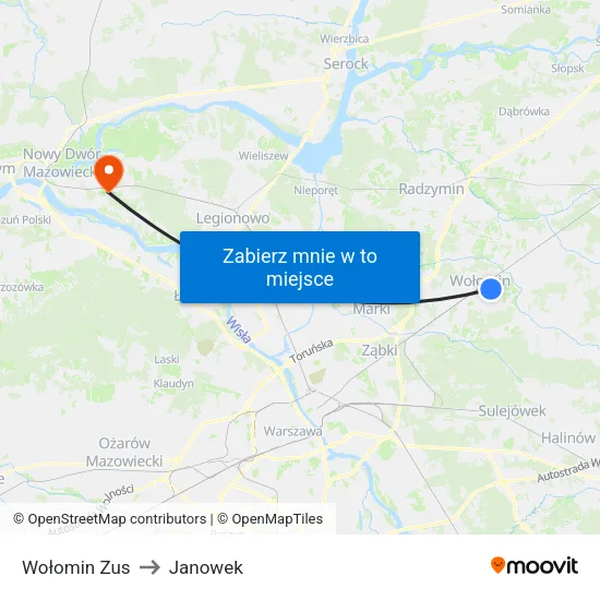 Wołomin Zus to Janowek map