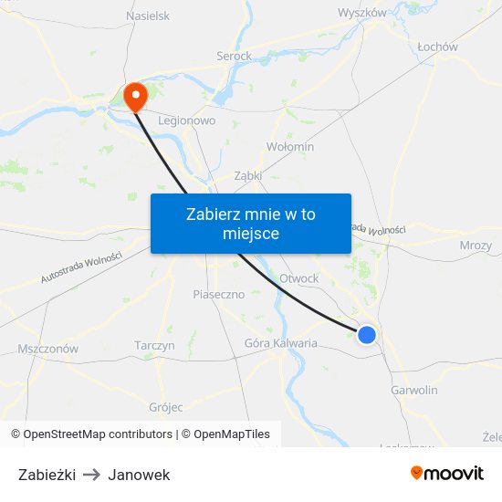 Zabieżki to Janowek map