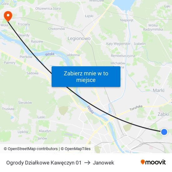 Ogrody Działkowe Kawęczyn 01 to Janowek map