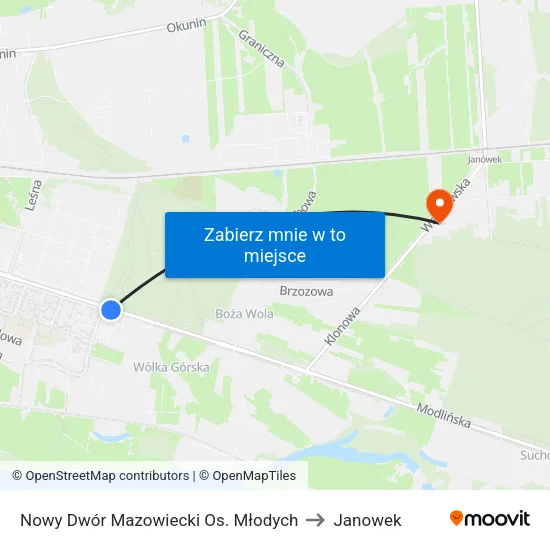 Nowy Dwór Mazowiecki Os. Młodych to Janowek map