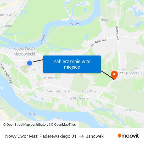 Nowy Dwór Maz. Paderewskiego 01 to Janowek map