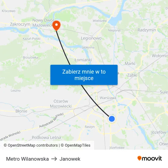 Metro Wilanowska to Janowek map