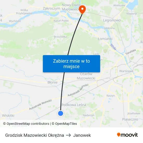 Grodzisk Mazowiecki Okrężna to Janowek map