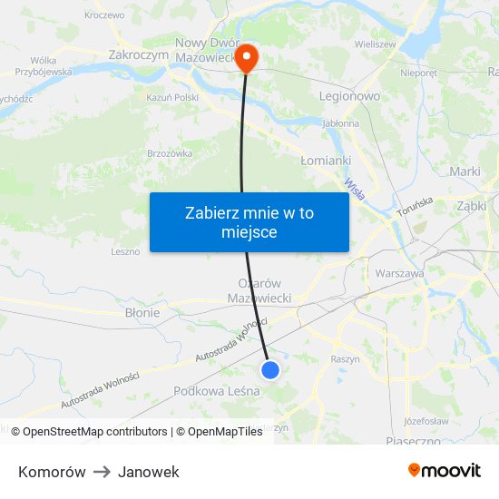 Komorów to Janowek map