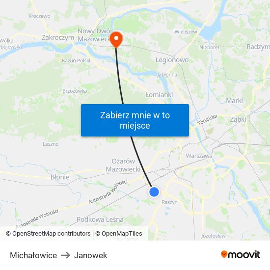 Michałowice to Janowek map