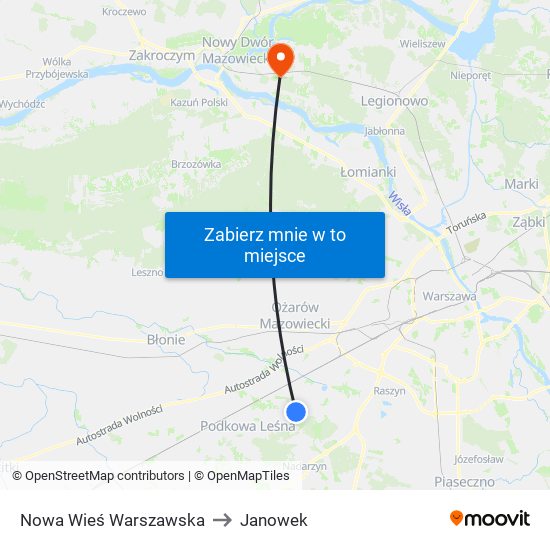 Nowa Wieś Warszawska to Janowek map