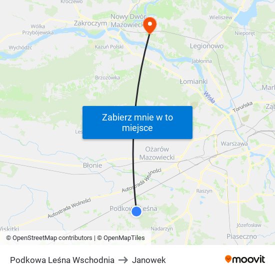 Podkowa Leśna Wschodnia to Janowek map