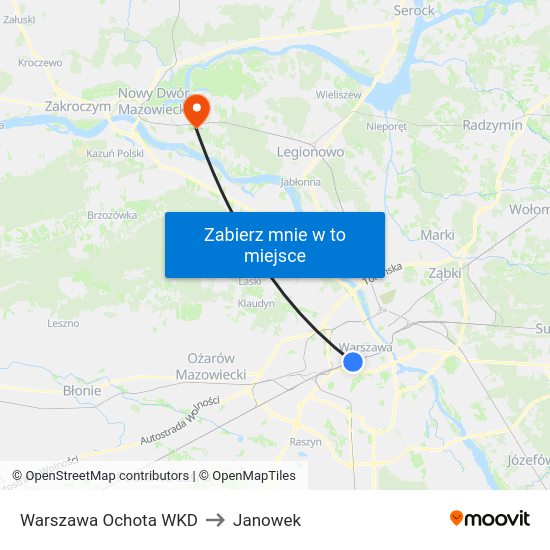 Warszawa Ochota WKD to Janowek map