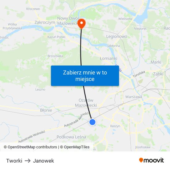 Tworki to Janowek map