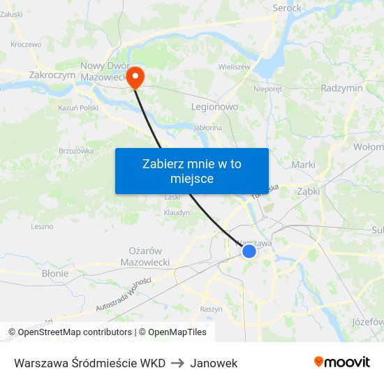 Warszawa Śródmieście WKD to Janowek map