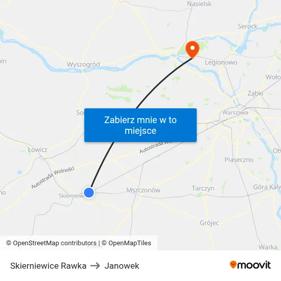 Skierniewice Rawka to Janowek map