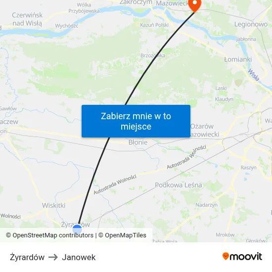 Żyrardów to Janowek map