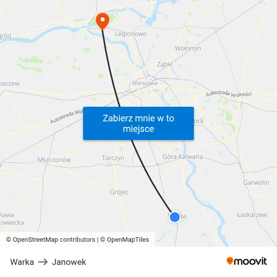 Warka to Janowek map