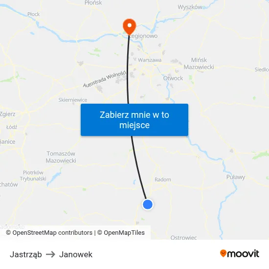 Jastrząb to Janowek map