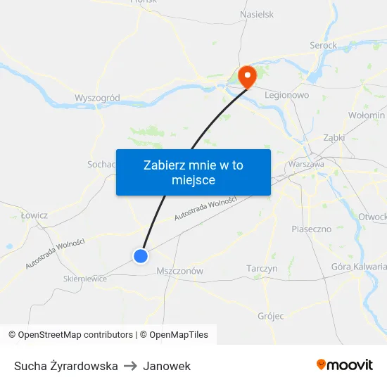 Sucha Żyrardowska to Janowek map