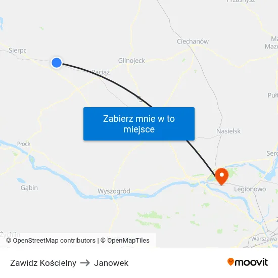 Zawidz Kościelny to Janowek map