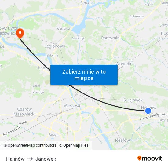 Halinów to Janowek map