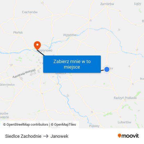 Siedlce Zachodnie to Janowek map