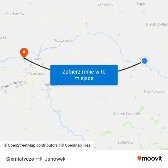 Siemiatycze to Janowek map