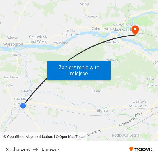 Sochaczew to Janowek map