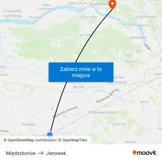 Międzyborów to Janowek map