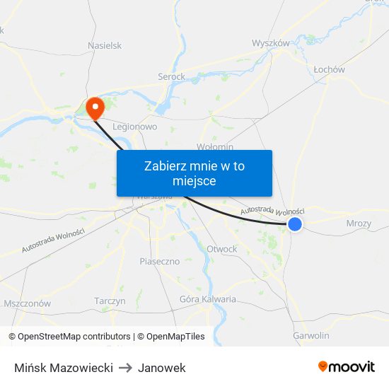 Mińsk Mazowiecki to Janowek map