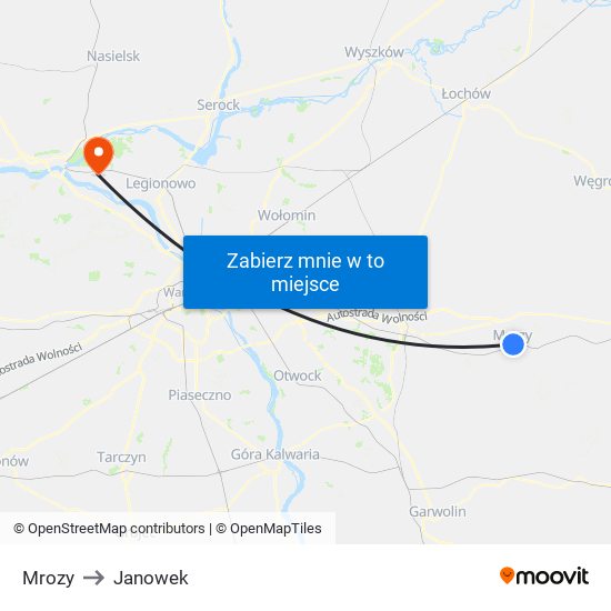 Mrozy to Janowek map