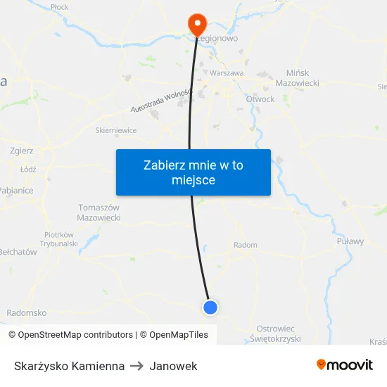 Skarżysko Kamienna to Janowek map