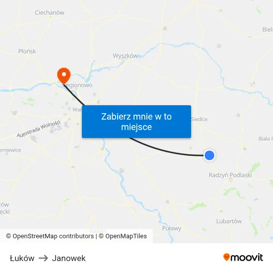 Łuków to Janowek map