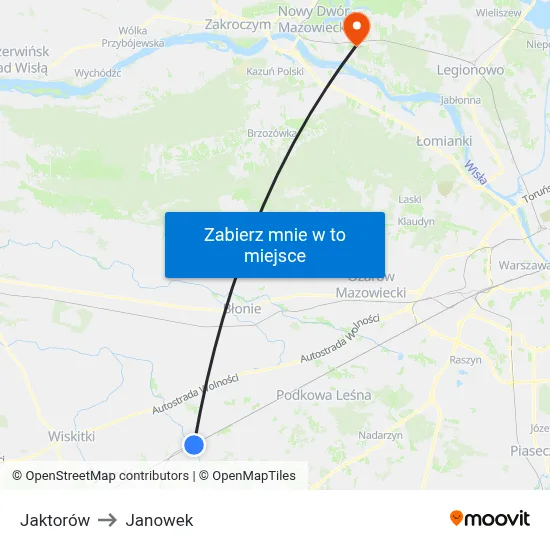 Jaktorów to Janowek map