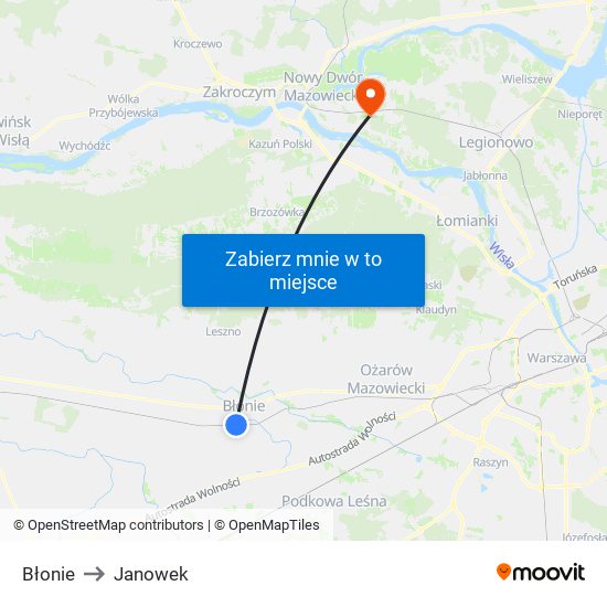 Błonie to Janowek map