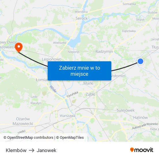 Klembów to Janowek map