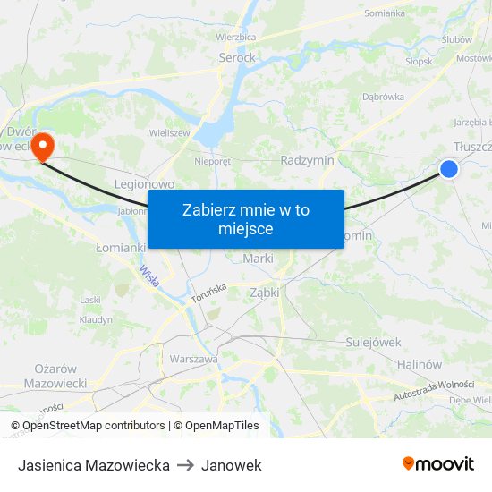 Jasienica Mazowiecka to Janowek map