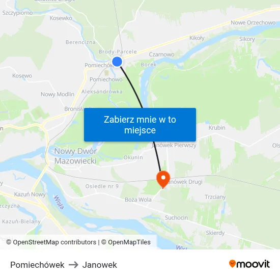 Pomiechówek to Janowek map